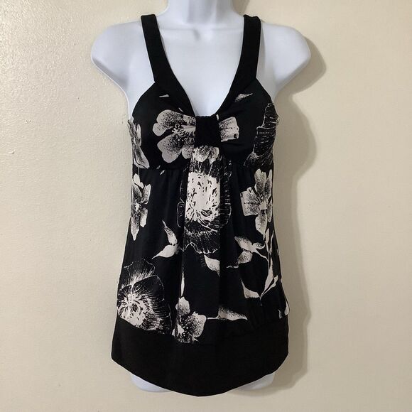 Vintage Y2K Black Beachy Summer Tropical Boho Floral Vacation Strappy Top L - Picture 1 of 9